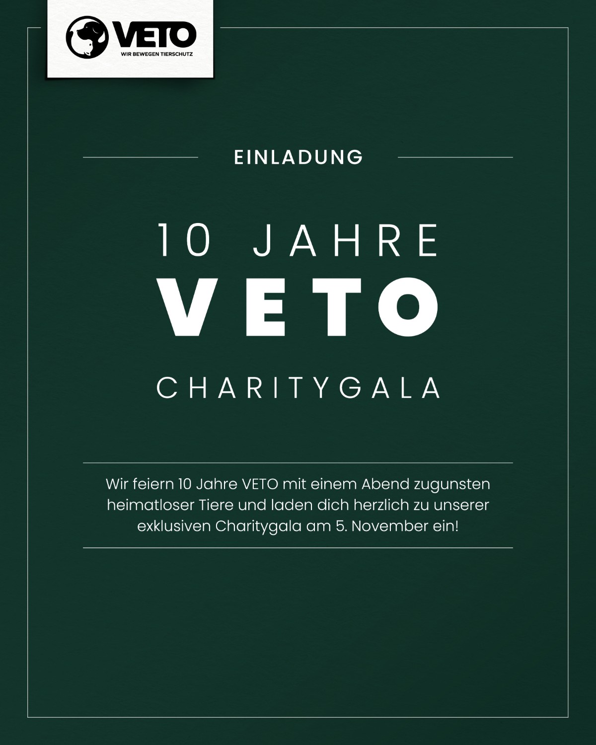 Einladungskarte: 10 Jahre VETO Charitygala
